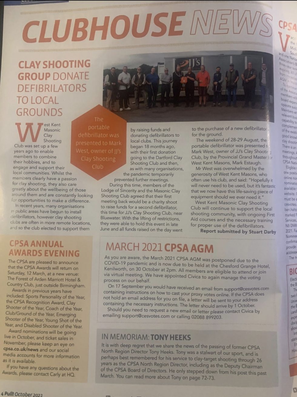 West Kent Masonic Clay Shooting Club fundraise to buy a defibrillator